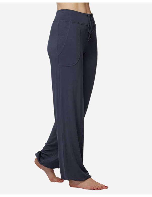 Pantalon droit avec poches et liens chevilles - Bleu