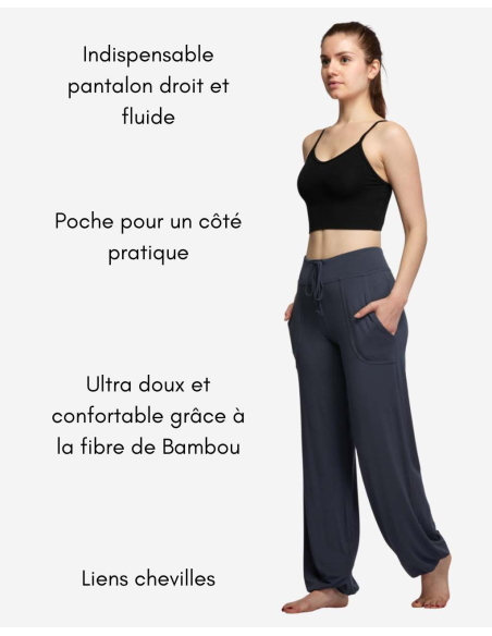 Pantalon droit avec poches et liens chevilles - Bleu