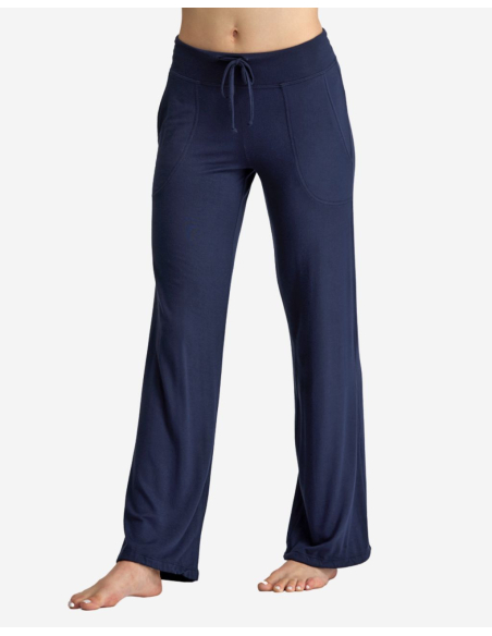 Pantalon droit avec poches et liens chevilles - Bleu