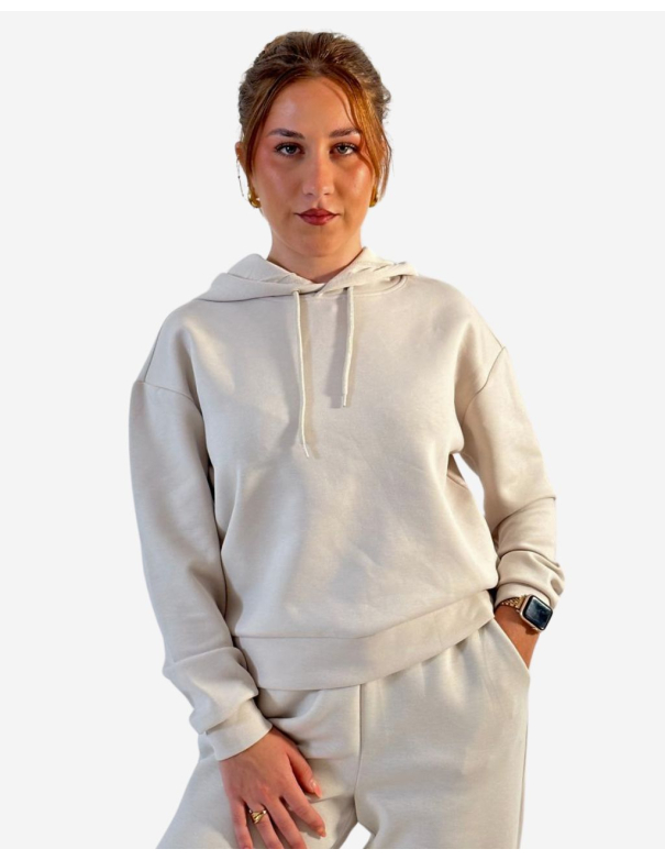 Sweat shirt a capuche femme Beige